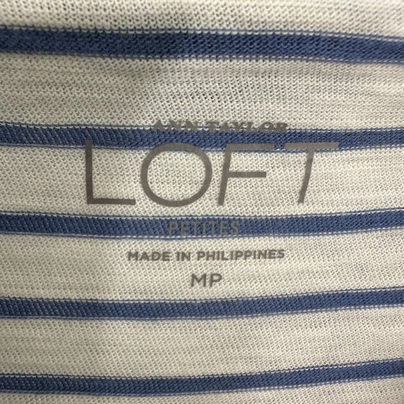 3/$25 LOFT Striped Polo Top MP Button Down Chambray White - Picture 3 of 8